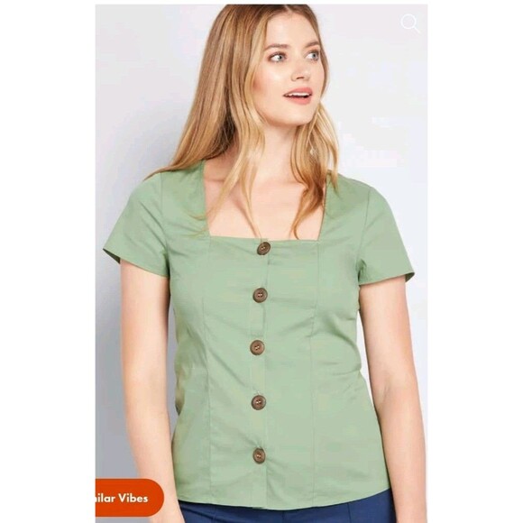 Modcloth Cottage Curation Square Neck Top Wood Buttons Tie Back Size XS NWT - Picture 1 of 10